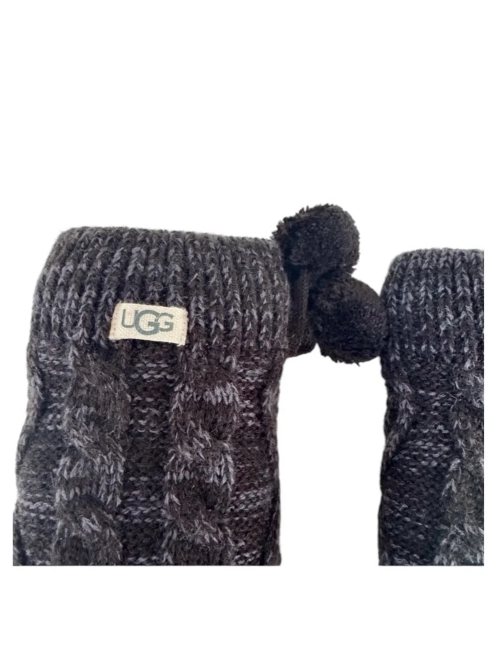 NWOT UGG Charcoal Cable Knit Fleece Lined Pom Pom Cabin Socks OS